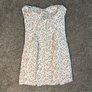 Princess Polly Strapless Dress Floral White Brown Summer Beach Women’s Size 4